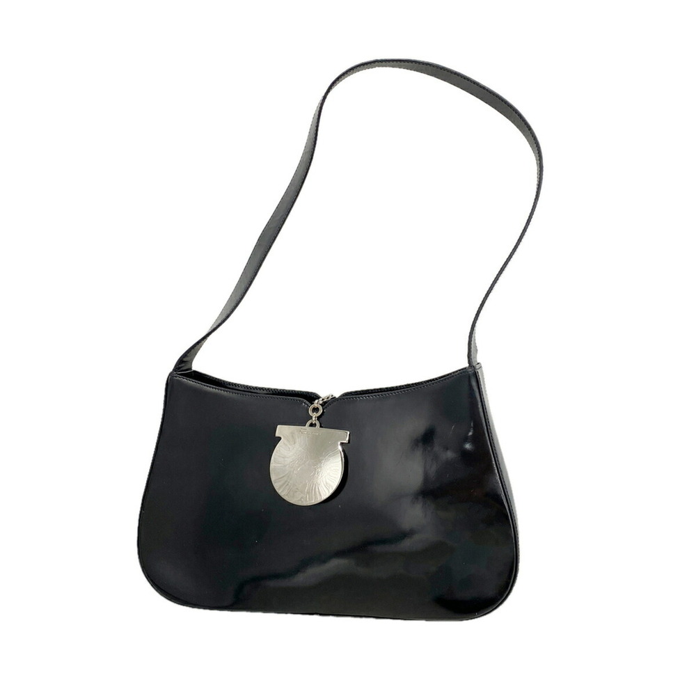 Salvatore Ferragamo Gancini Leather Shoulder Bag, Black, Women's